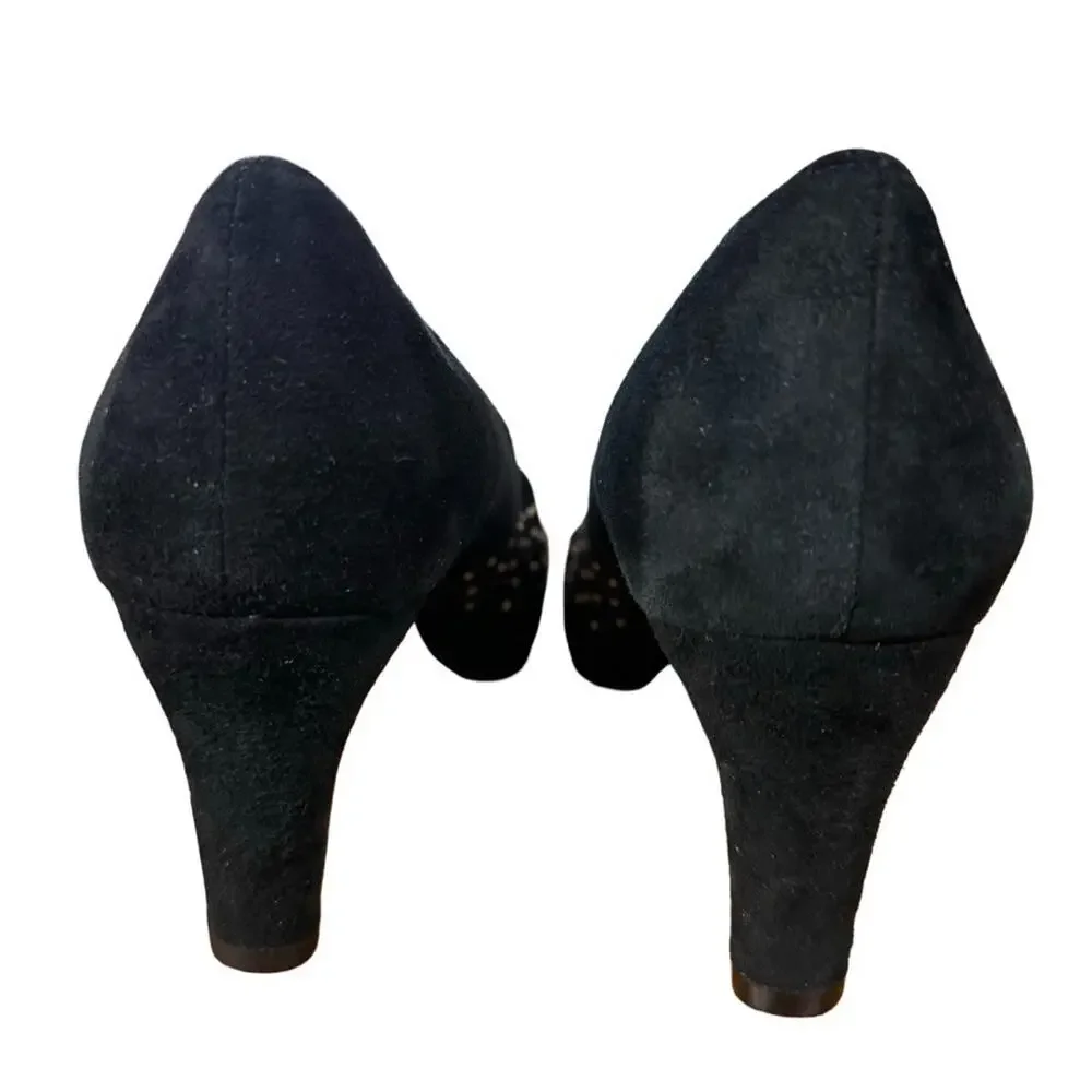Vaneli Van Eli Womens Studded Black Suede Pumps Leather Slip On Shoes sz 8 W
